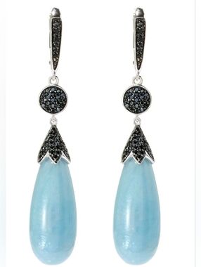 Genuine Aquamarine & Black Spinel Earrings